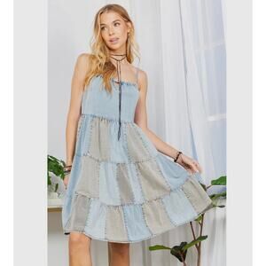 DR44623 Groovy Rhapsody-The Patchwork Halter Babydoll Dress